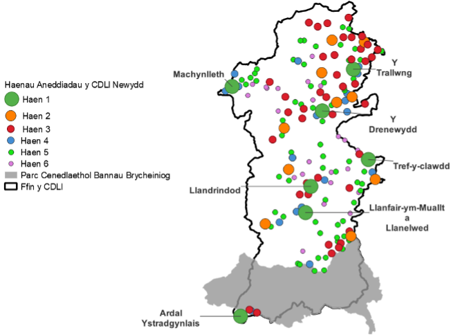 Map yn dangos lleoliad aneddiadau yn Hierarchaeth Aneddiadau'r CDLl Newydd